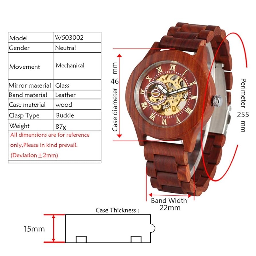 Amazon.co.jp: ブラウン/レッド全木製の男性の腕時計機械式自動